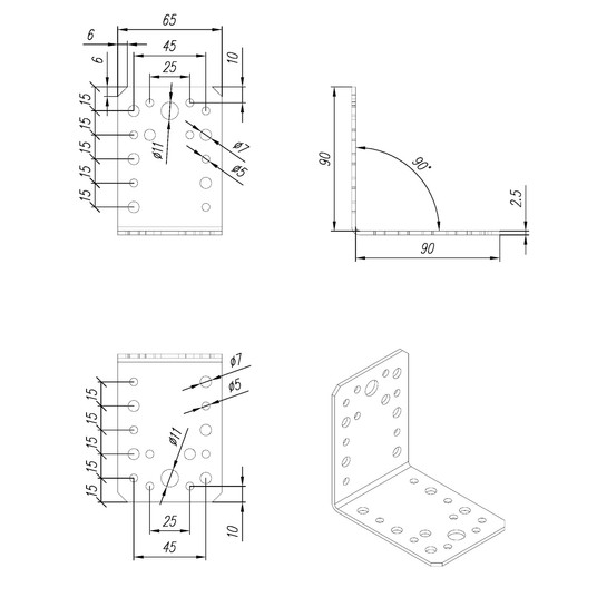Kątownik łącznikowy 90x90x65x2,5mm KL4 (opk=20szt) -zdjęcie numer 5
