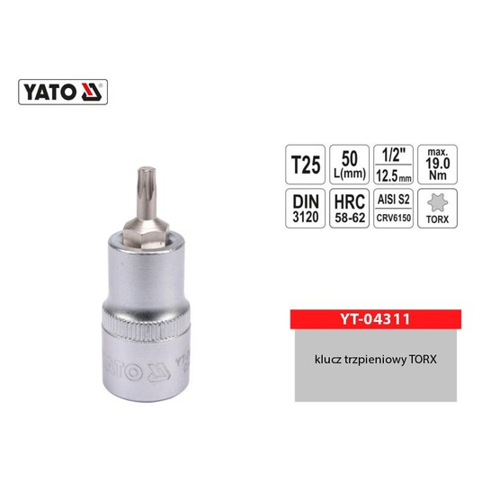 Klucz trzpieniowy TORX 1/2" T25 L- 55mm -zdjęcie numer 3