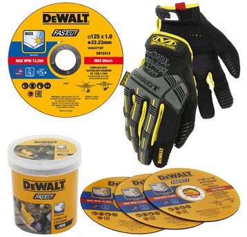 100 Tarcz metal 125x1mm INOX DeWalt+ rękawice