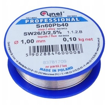 Cyna 100g FI 1,0mm z topnikiem Sn60Pb40 CYNEL