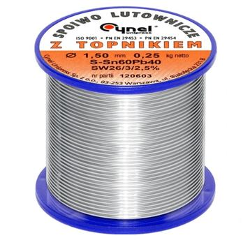Cyna 250g FI 1,5mm z topnikiem Sn60Pb40 CYNEL