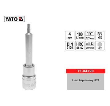 Klucz trzpieniowy HEX 1/2" 4mm L-100mm