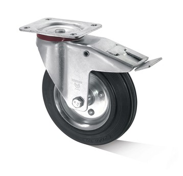 Koło 75/20 skrętne z płytką łoży+ hamulec 70 kg