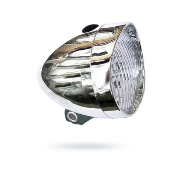 Lampa przód do roweru na baterie RETRO OEM chrom