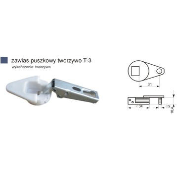 Zawias puszkowy 1-trzpień PCV wcisk. T-3Prowadnica